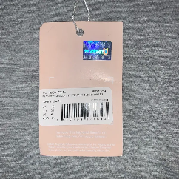 Playboy x Misguided Mission Statement T- Shirt Dress Grey/ Pink New with Tags - Image 9