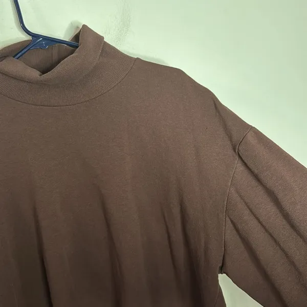 Zara Athleisure Chocolate Brown Cobination Turtleneck shirttail Sweatshirt Sz L - Image 7