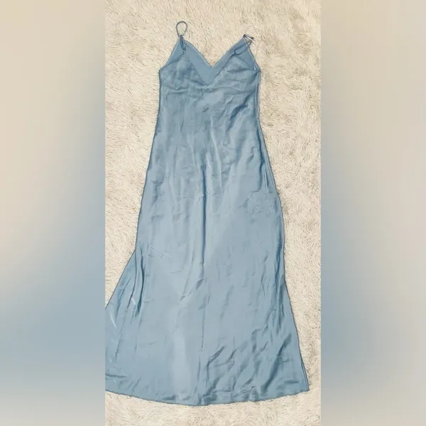 NEW rag & bone Risse Satin Midi Slip dress fully Lined Dusty Blue sz 4 - Image 4