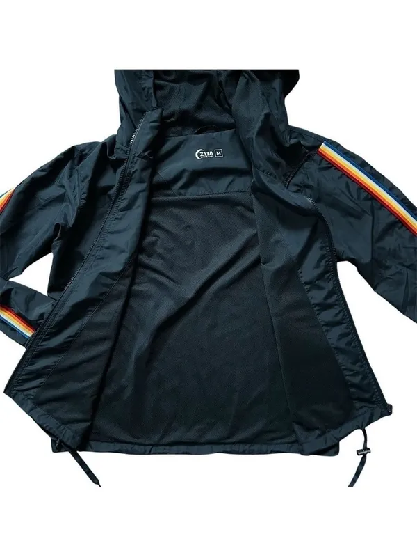 ZYIA Active Rainbow Sleeve Bomber Jacket w/ Thumbholes Blue Size Medium - Image 7