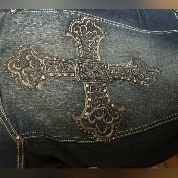 Ethyl Vintage Jean Denim Jacket Women’s Size 1X Gemstone Bedazzled Cross Y2K - Image 9