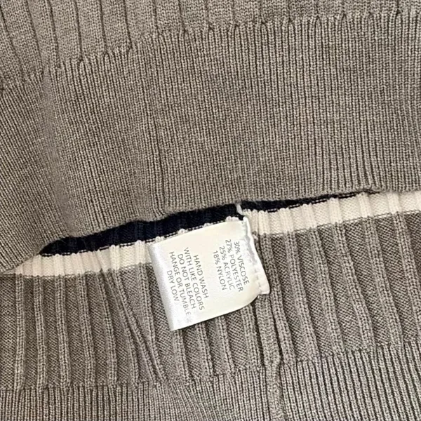 BOHME Striped Polo Henley Sweater Gray Navy Blue White Buttons Pullover Large - Image 11