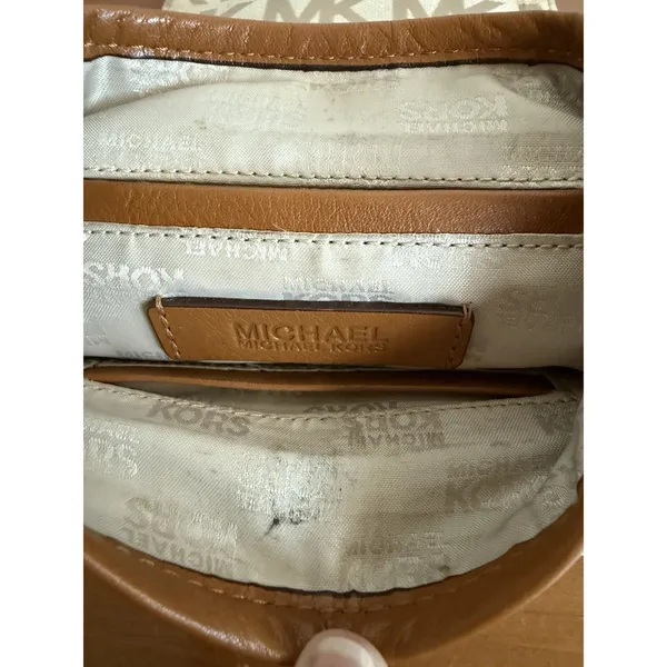 Michael Kors Small Signature Series Crossbody Tan Logo‎ Canvas Brown Leather - Image 9