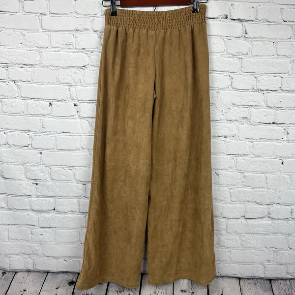 Earthbound Trading Co Faux Suede Wide Leg Brown Pant Boho Hippie Retro‎ Comfy S - Image 2