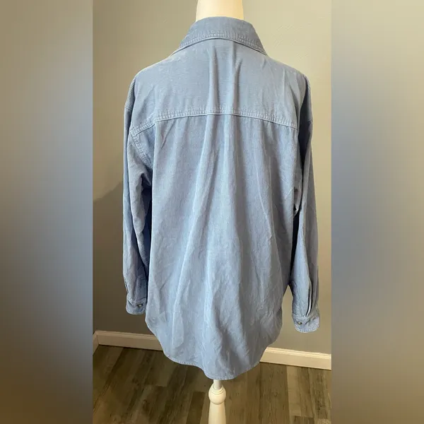 Vtg 90s Disney Winnie The Pooh Eeyore Blue Corduroy Button Up Shirt "Honey" - Image 3