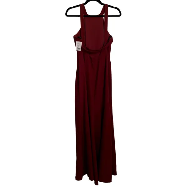NWT Dessy Collection High Neck Backless‎ Crepe Trumpet Gown in Burgundy 3039 - Image 4