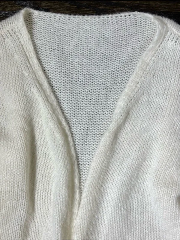 Cream Open Front Knit Mohair Blend Cardigan Sweater - Image 2