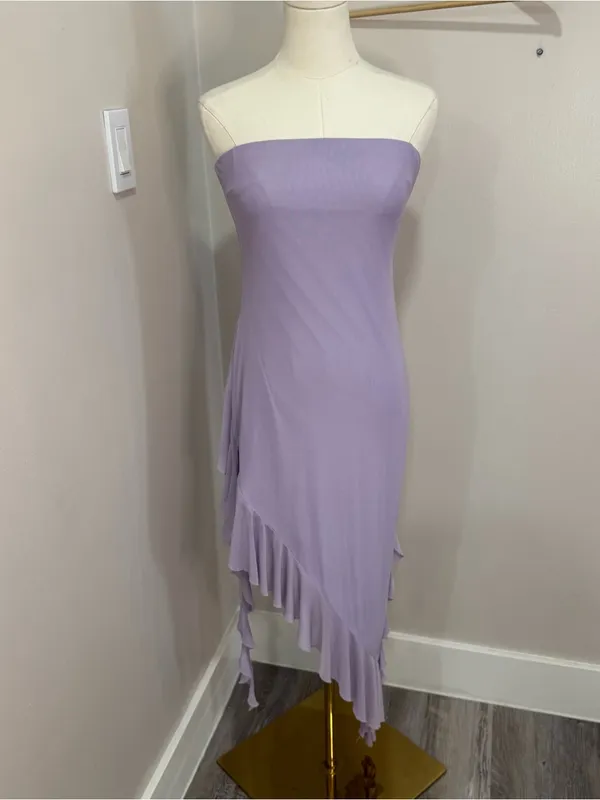 Hello Molly Social Status Strapless Mesh Frill Midi Dress‎ Lilac Medium - Image 2