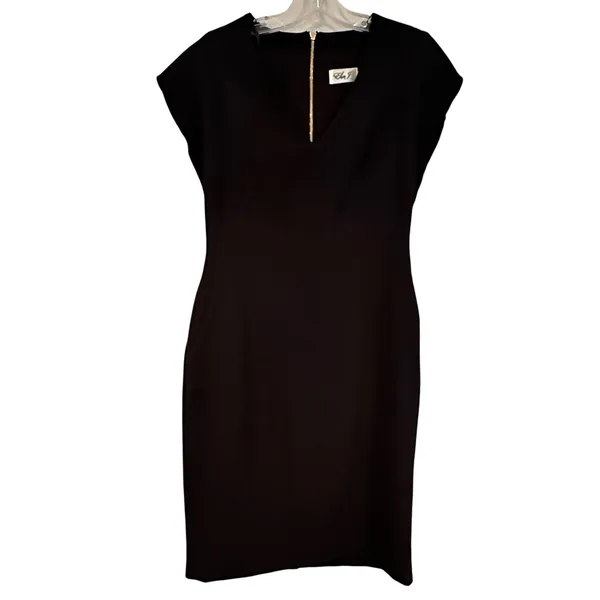 Eliza J Ruffle Sleeve Sheath‎ Dress Women's 6 Black Crepe LBD Classic Career - Image 7