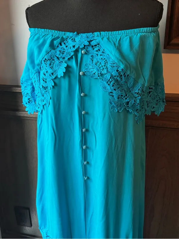Sisjuly Teal Off-Shoulder Maxi Dress - Image 2