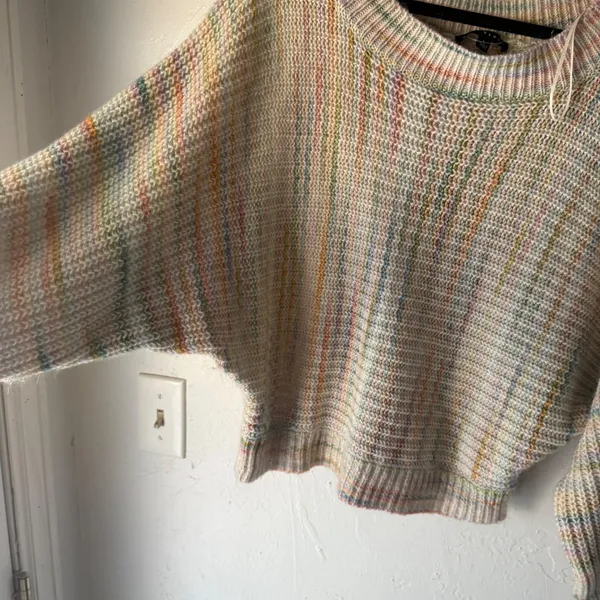 Blue Blush Multicolored Striped Knit‎ Sweater Pastel Rainbow Women's Size L - Image 2