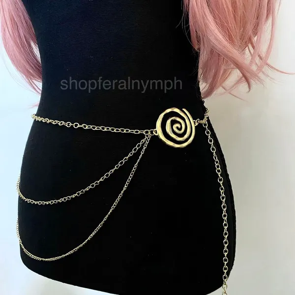 Gold Y2K Spiral Swirl Draped Layered Chain Belt, Fits 16-44 Inches, X7GA1405 - Image 2