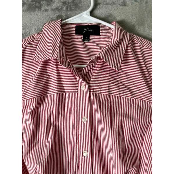 J.Crew Tie-Waist Shirtdress Red White Stripe Cotton Button Front Belted 8 New - Image 2