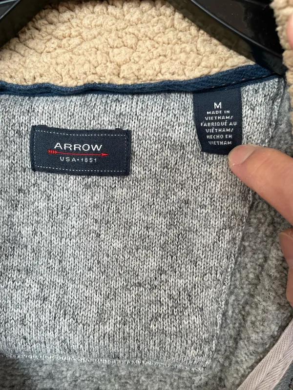 ARROW men’s fleece sweatshirt size M Gray 1/4 Zip Pullover - Image 4