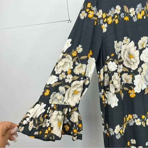 Old Navy Sheath Midi Dress Womens M Blue Floral Bell Sleeves Flowy Summer Tunic - Image 5