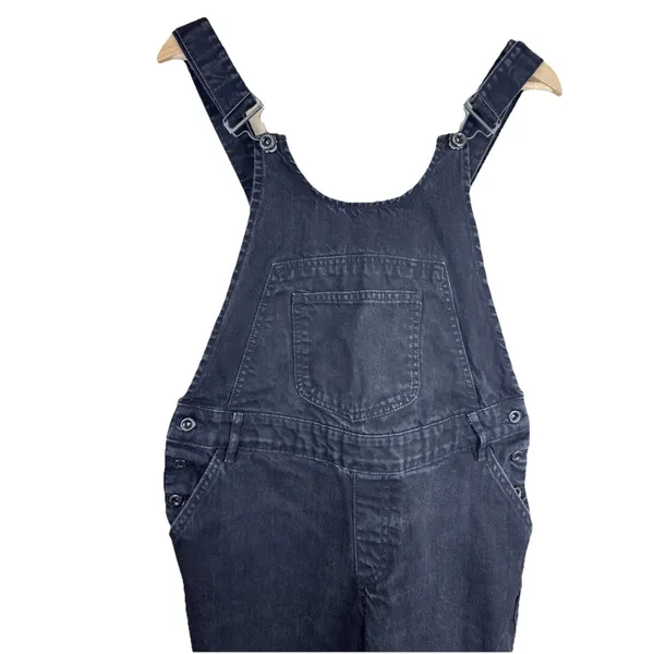 Zara Basic Black Denim Overalls Dungarees Women's Size L Slim Leg Faded Black - Image 3