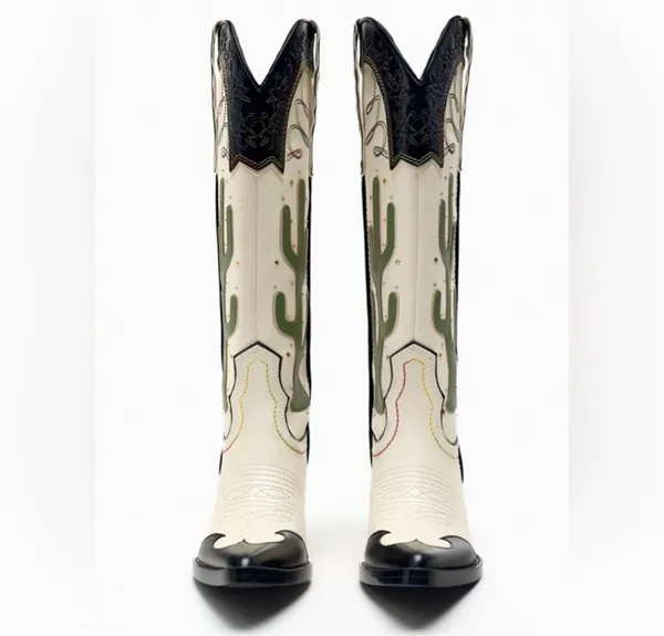 Zara cowboy boots cactus knee high heels western south western cowgirl - Image 5