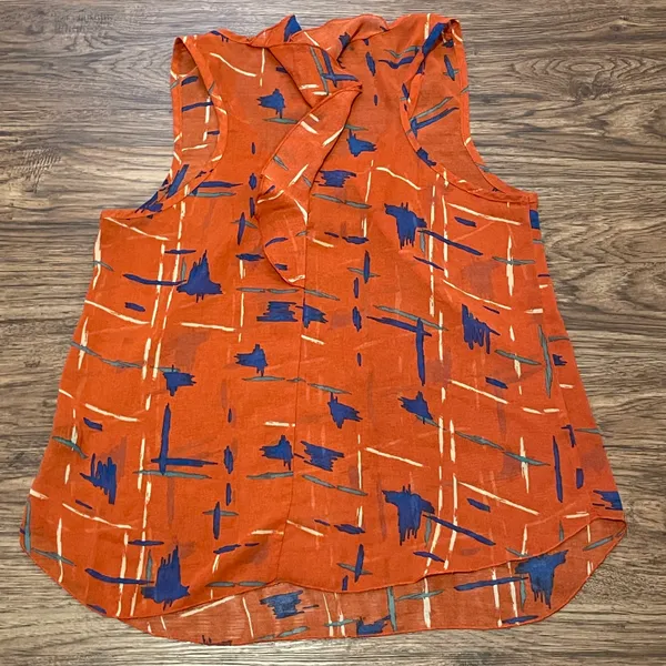Edge Lightweight Sheer Printed Sleeveless Blouse Orange Blue Cream Size Large - Image 12
