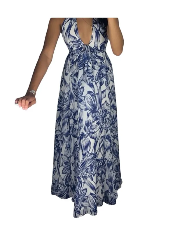 Olivaceous Halter Maxi Wrap backless Floral Spring Wedding Guest Dress Romantic - Image 3