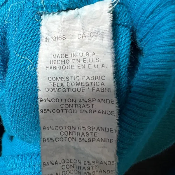 Vintage Y2K Karen Kane Turquoise Blue‎ Scoop Neck Drawstring Hoodie Sweatshirt M - Image 3
