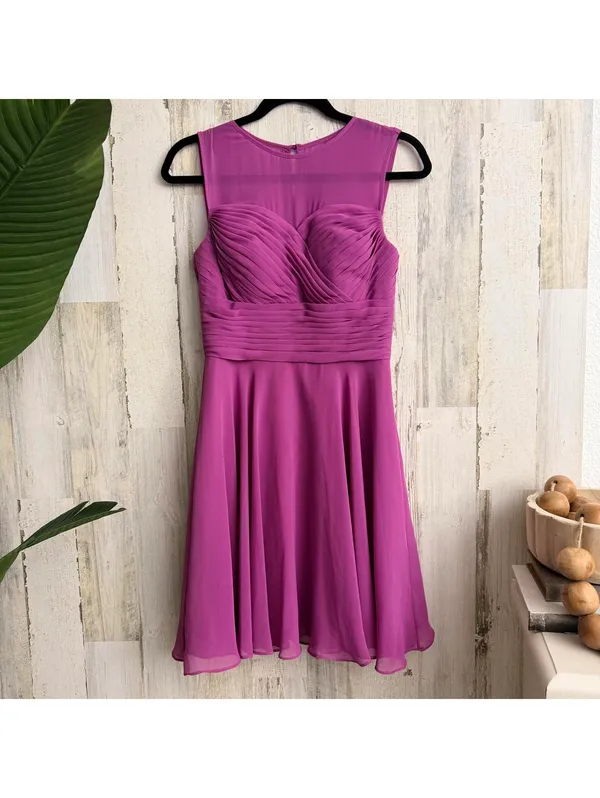 Azazie Women A4 Magenta Pleated Chiffon Fit Flare Formal Dress - Image 2