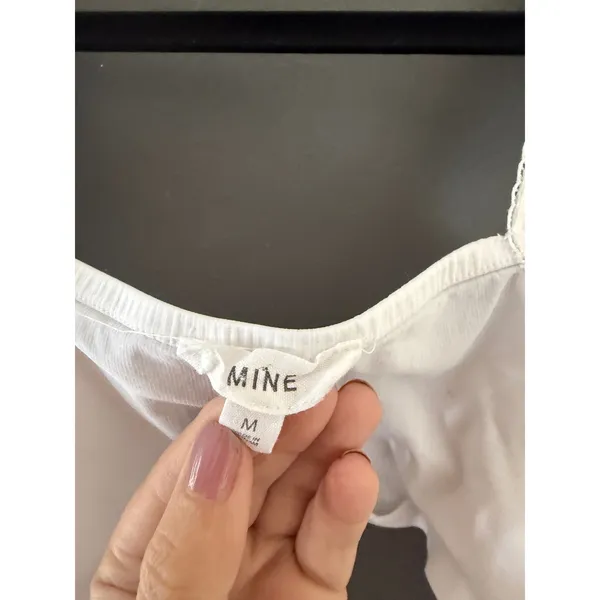 MINE Womens White‎ Corset Crop Top Lace Trim Black Ribbon Hook Eye Front Medium - Image 4