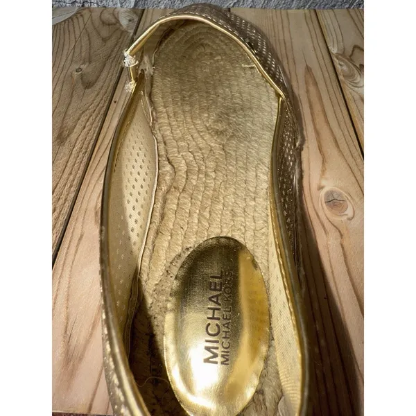 Michael Kors Kendrick Slip On Pixie Fine Perforated Espadrille Flat Gold Size 10 - Image 9