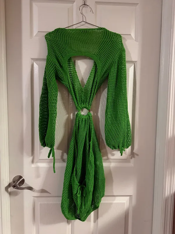 Amazon Green Knit Swimsuit Cover-Up Adjustable M - Image 4