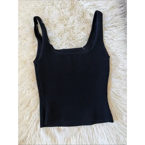 Babaton Sculpt Knit Squareneck Ribbed Tank Top Black - Image 8