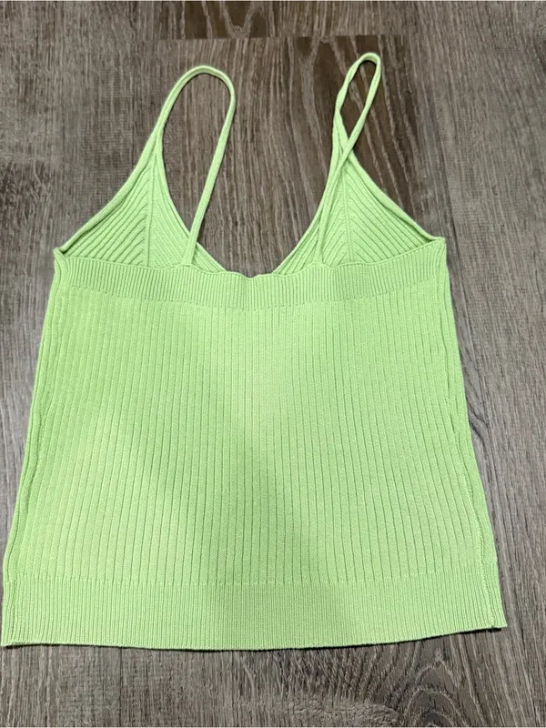 Lime Green Knit Cropped Tank Top - Image 2