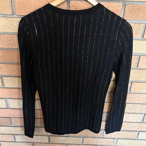 FRAME Striped Metallic Wool-blend Long-sleeve Top Black & Gold Size Small - Image 6