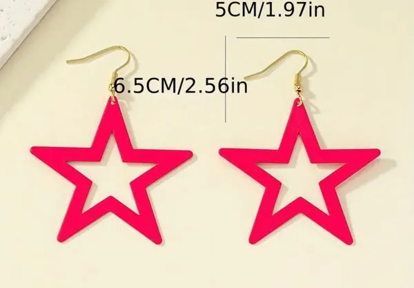 Rose Red Retro Bold Enameled Vintage Star Drop Earrings - Image 3