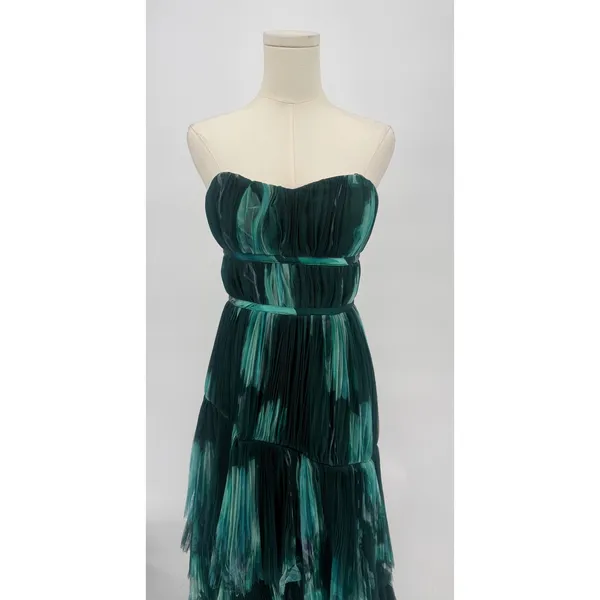 Hutch Lanza Strapless Tiered Tulle Gown‎ in Teal Bloom Size 2 - Image 7