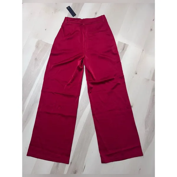 Lulus NWT Women Small Cherry Berry Red Satin Silky Wide Leg Trouser Pants Fall - Image 3