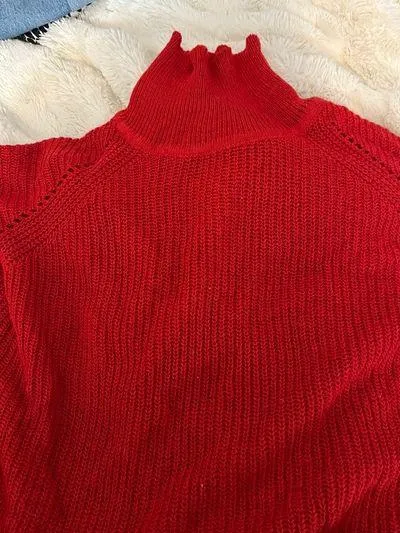 SheIn Red Funnel Neck Drop Shoulder Sweater - Image 4