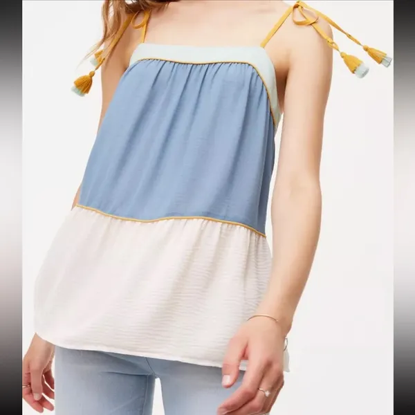 Ann Taylor LOFT Blue Cream Tiered Cami Tank Top Medium - Image 5