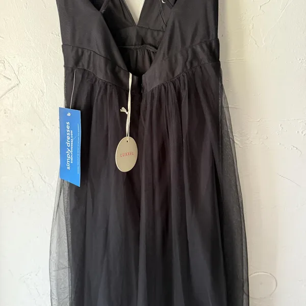 Luxxel Dress Small Black Plunge Maxi Gown Criss Cross Back NWT Fairy‎ Grunge - Image 8