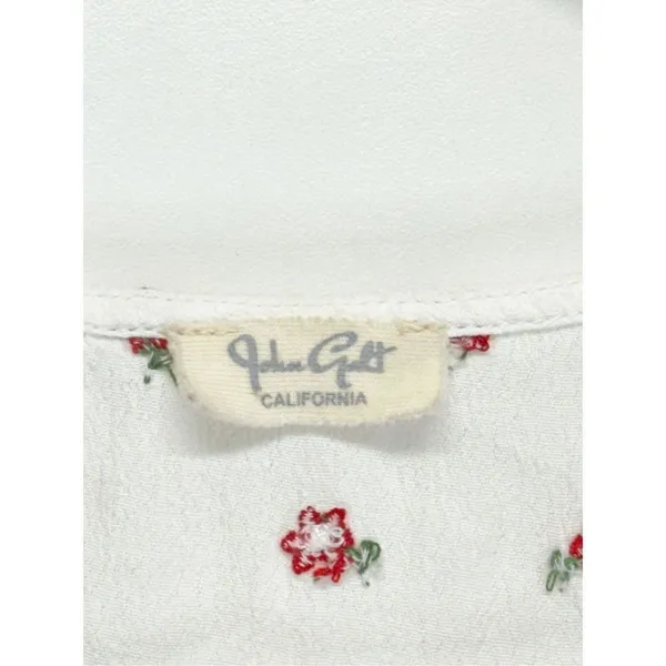 John Galt Cropped Floral Top‎ Size Medium White Red Tie Front Ruffle - Image 7