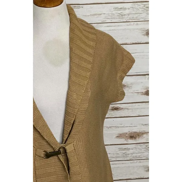 Lauren Ralph Lauren tan linen/cotton shawl collar toggle cardigan sweater Medium - Image 6