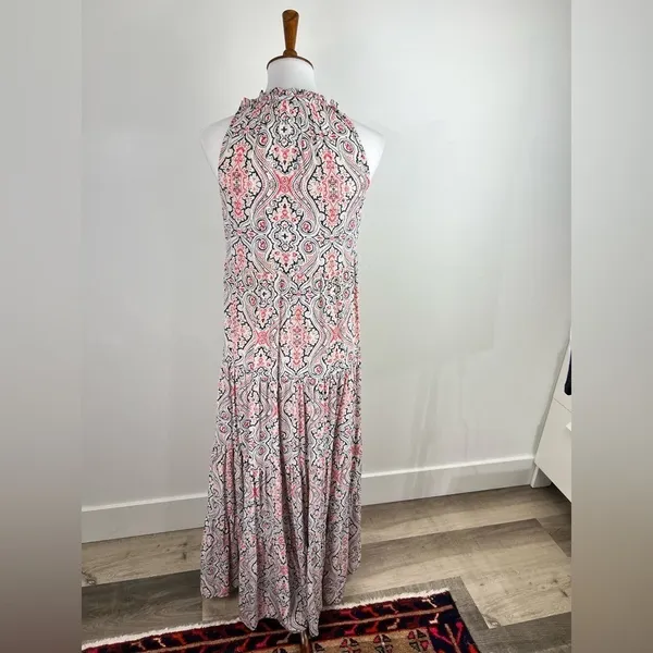Club Monaco Silk Paisley Tiered Maxi Dress Tassel‎ Halter 00 - Image 9