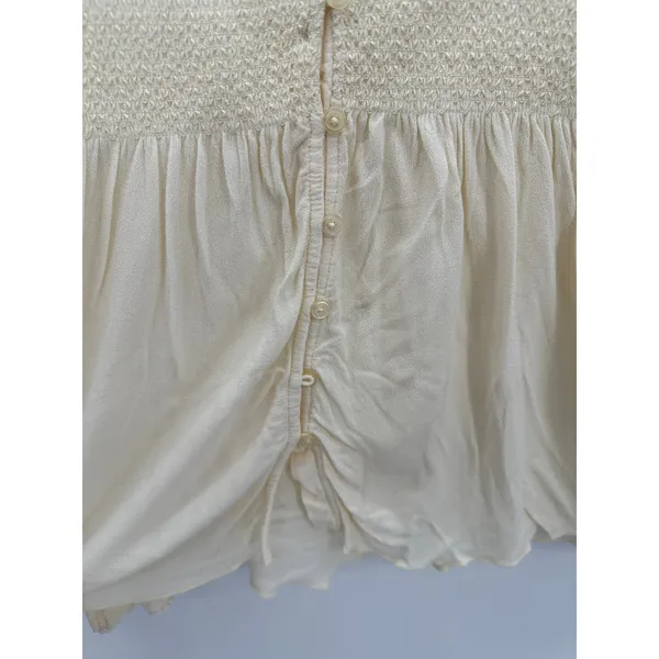Anthropologie Black Swan Womens Cream Babydoll Top Size M Button Front Boho Smocked‎ - Image 3