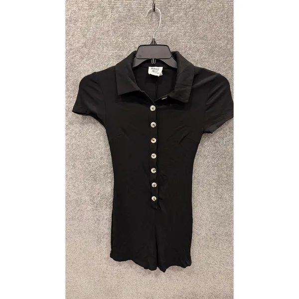 Princess Polly Women Romper 2 Black Ribbed Button Front Short Sleeve Playsuit - Image 3