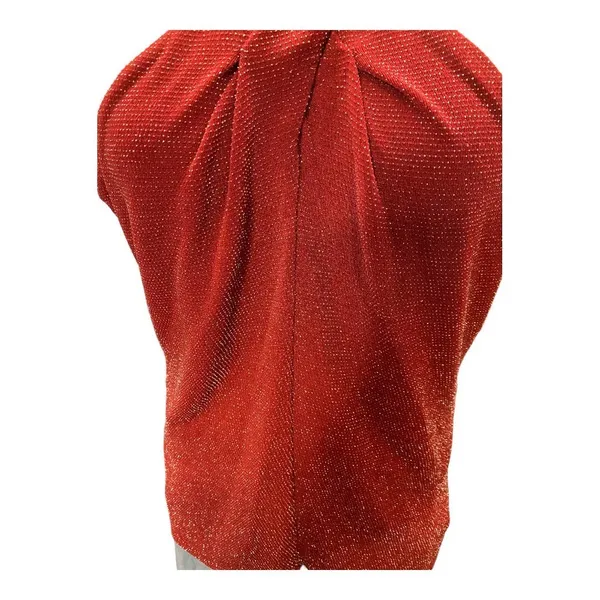 MICHAEL Michael Kors Top LARGE Red Crisscross Neck Metallic Holiday Sleeveless - Image 3