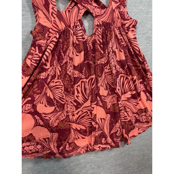 Free People XS Floral Crisscross Back Babydoll Tank Top‎ Sugar Cane - Image 3