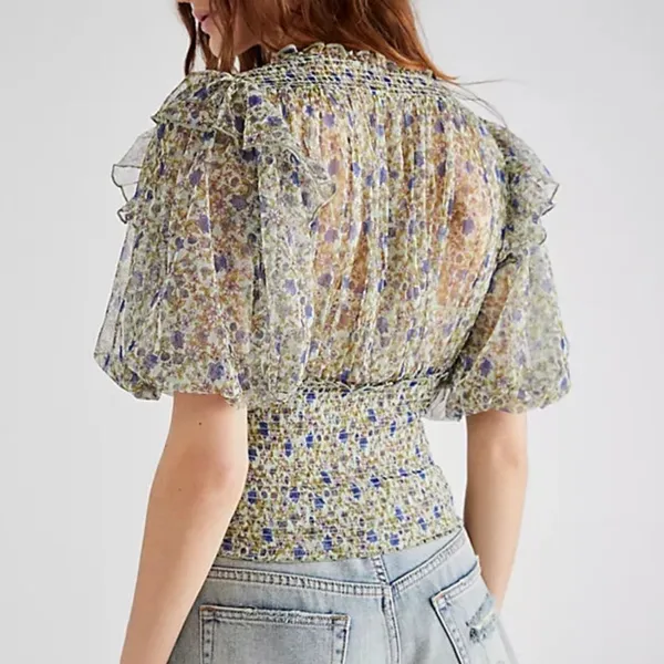 Free People Beatrice Floral Smocked Waist Top Size Small Y2K 90s Fairy - Image 2