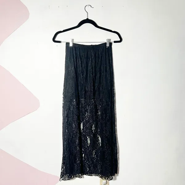 SHEIN Black Lace Maxi Skirt Small Sheer Whimsigoth Goth Fairy Grunge Emo - Image 2