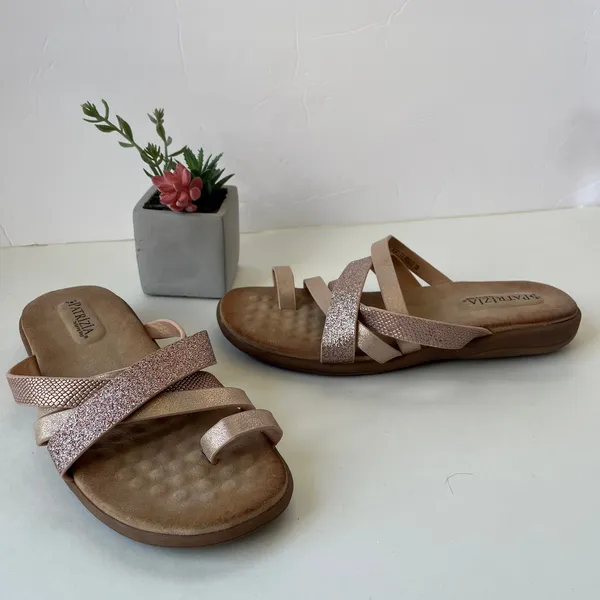 Patrizia Y2K Glitter Sandals Womens Sz 6.5 Rose Gold Boho Resort Euro Summer - Image 5