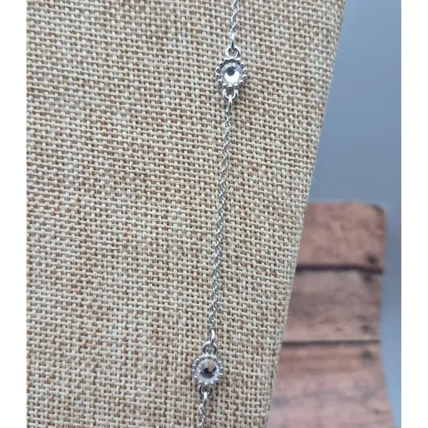 Ann Taylor Silver-Tone Long Chain Necklace With Clear Crystal Accents 36 Inches - Image 6
