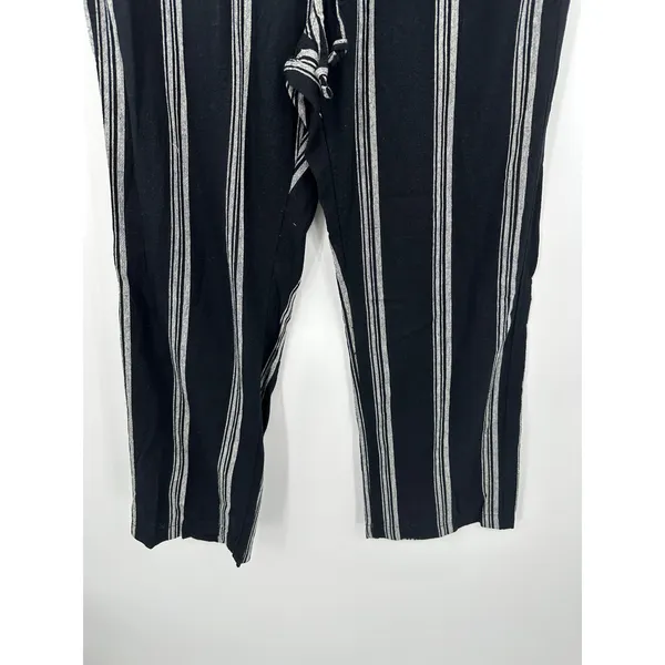 Ann Taylor Pants‎ Women LARGE Black Cream Striped Elastic Waist Drawstring - Image 3
