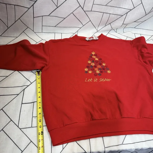Basic Editions Sweatshirt Womens Large Red Christmas Embroidered Fleece‎ Vintage - Image 12